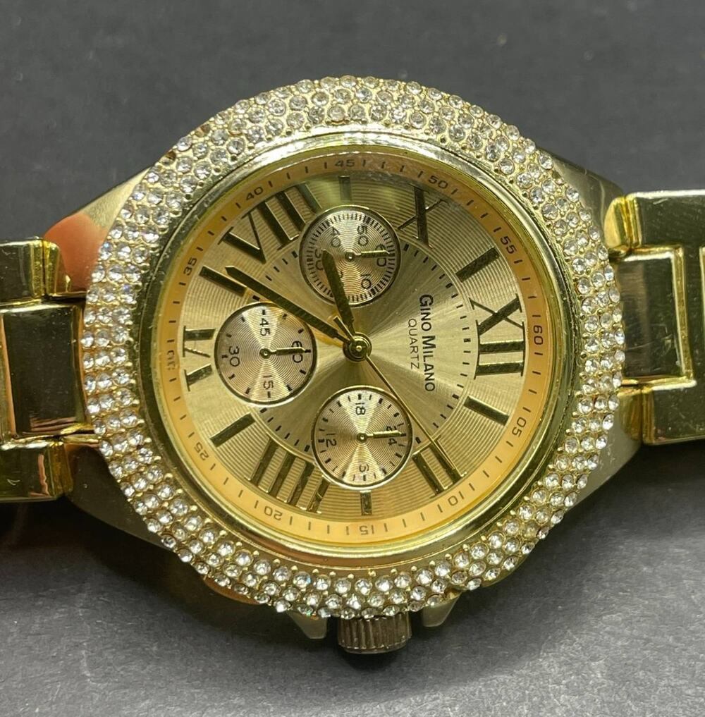 Gino Milano Women's Gold Tone Crystal Bezel Quartz Wrist Watch Roman Numerals
